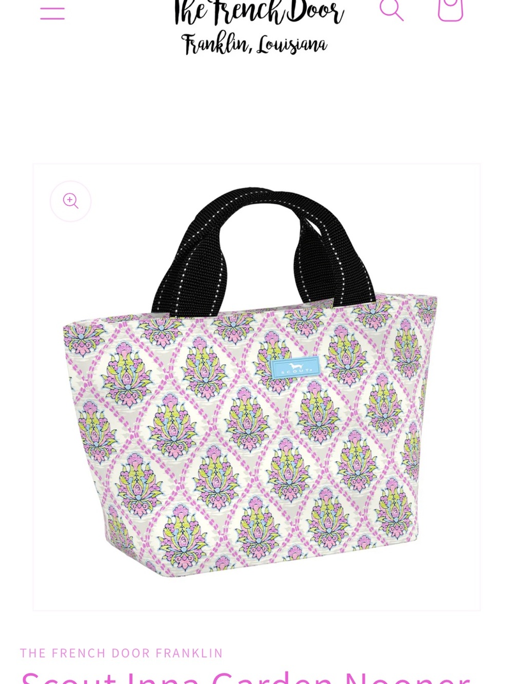 ISO Scout Pink Inna Garden nooner lunch bag with Black Handles—not for sale